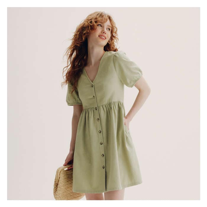 Aux Femmes Robe midi boutonnée - Vert Kaki